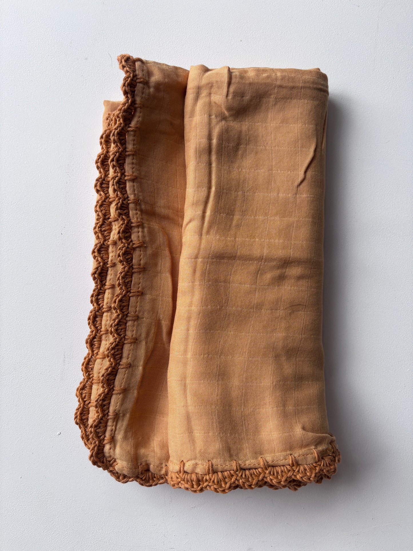 Crochet edged organic cotton swaddle
