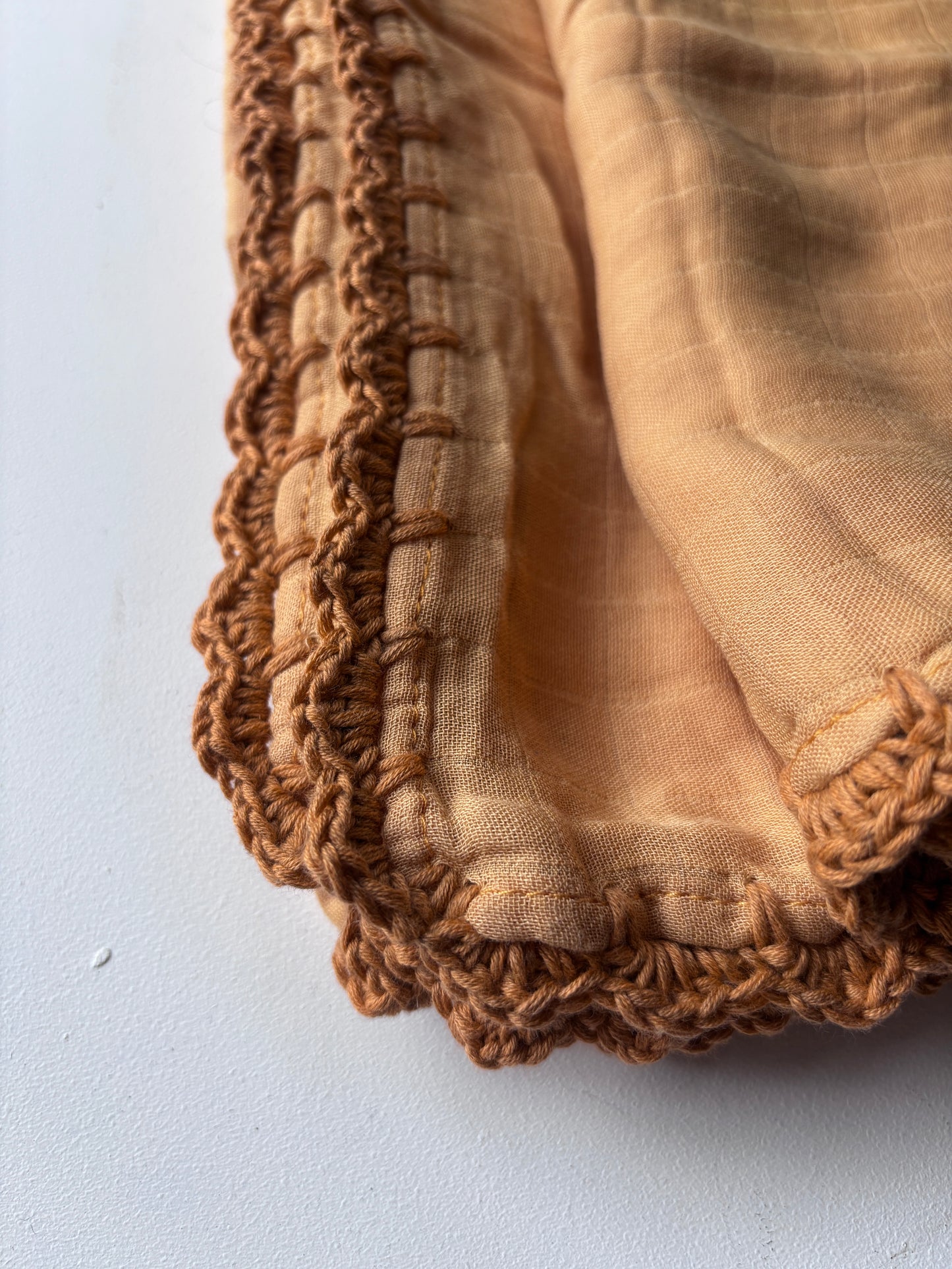 Crochet edged organic cotton swaddle