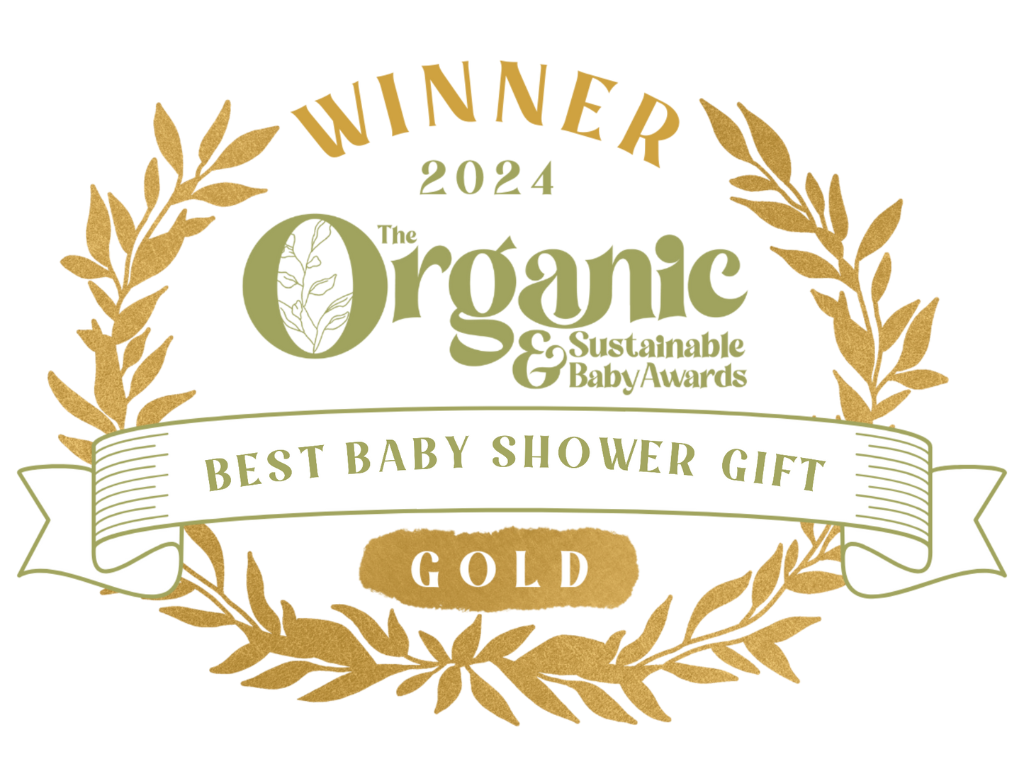 images shows a gold award for best baby shower gift won by gooseberry fool
