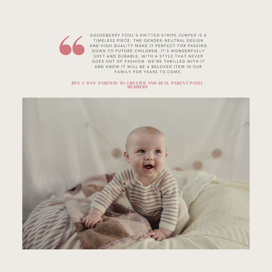 image shows a customer review about the striped baby jumper