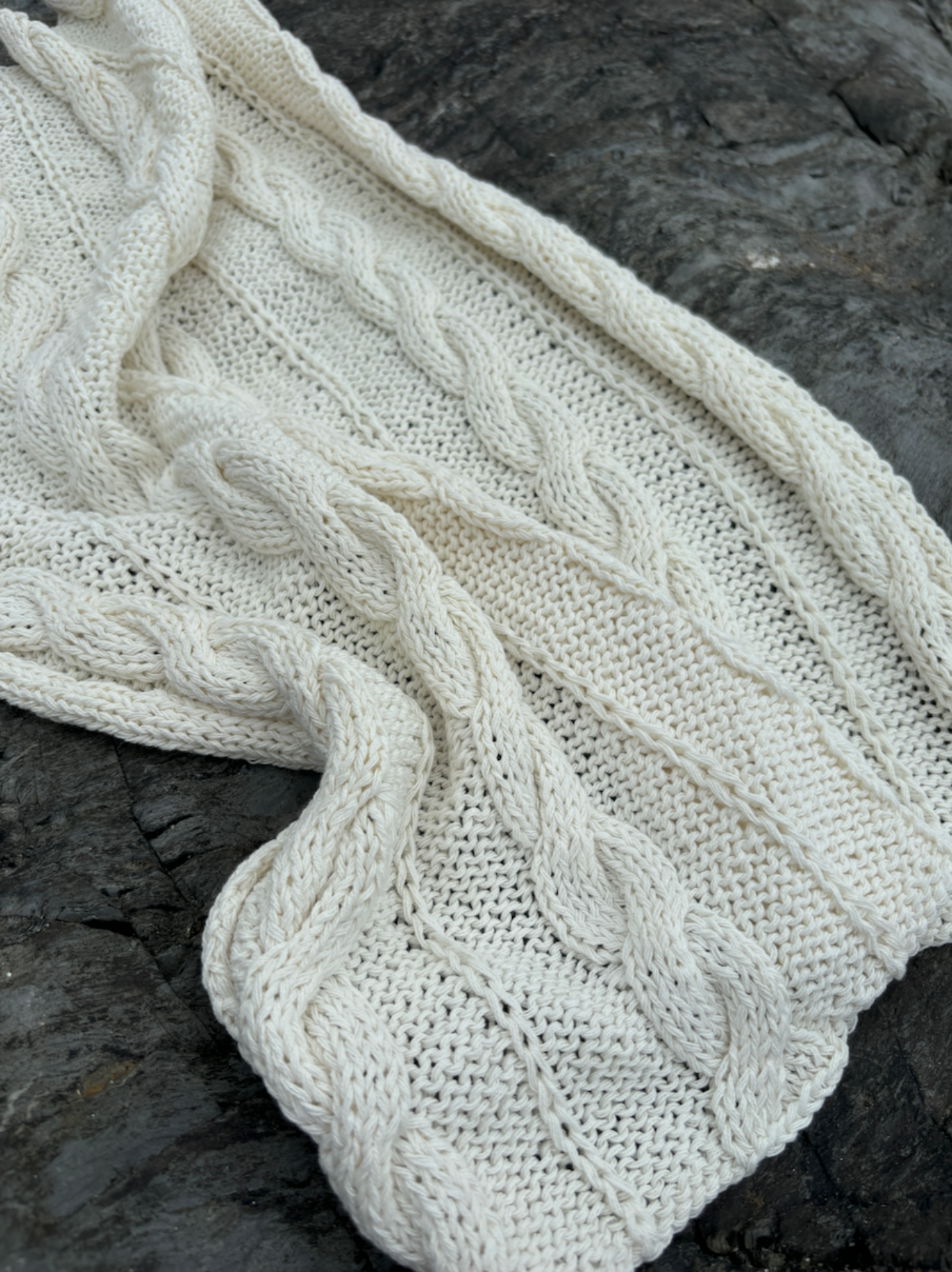 natural organic hand knitted cream baby blanket