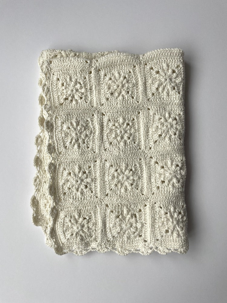 cream organic cotton crochet baby blanket