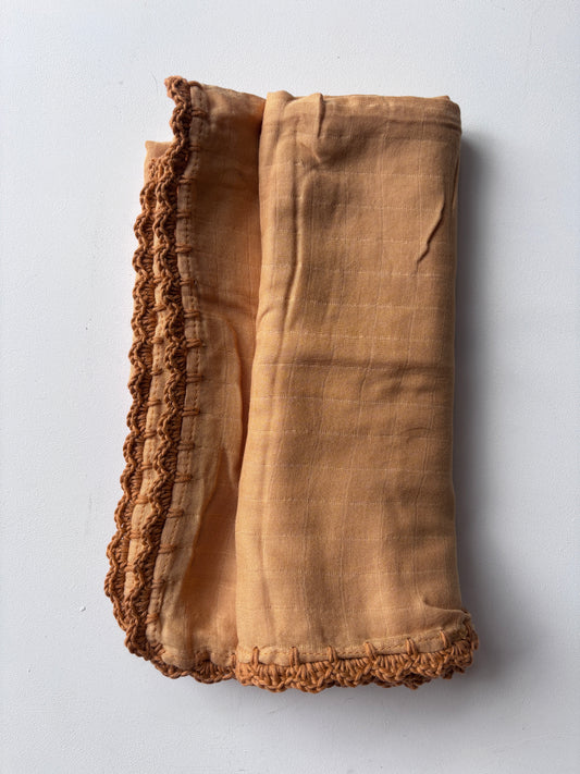 Crochet edged organic cotton swaddle