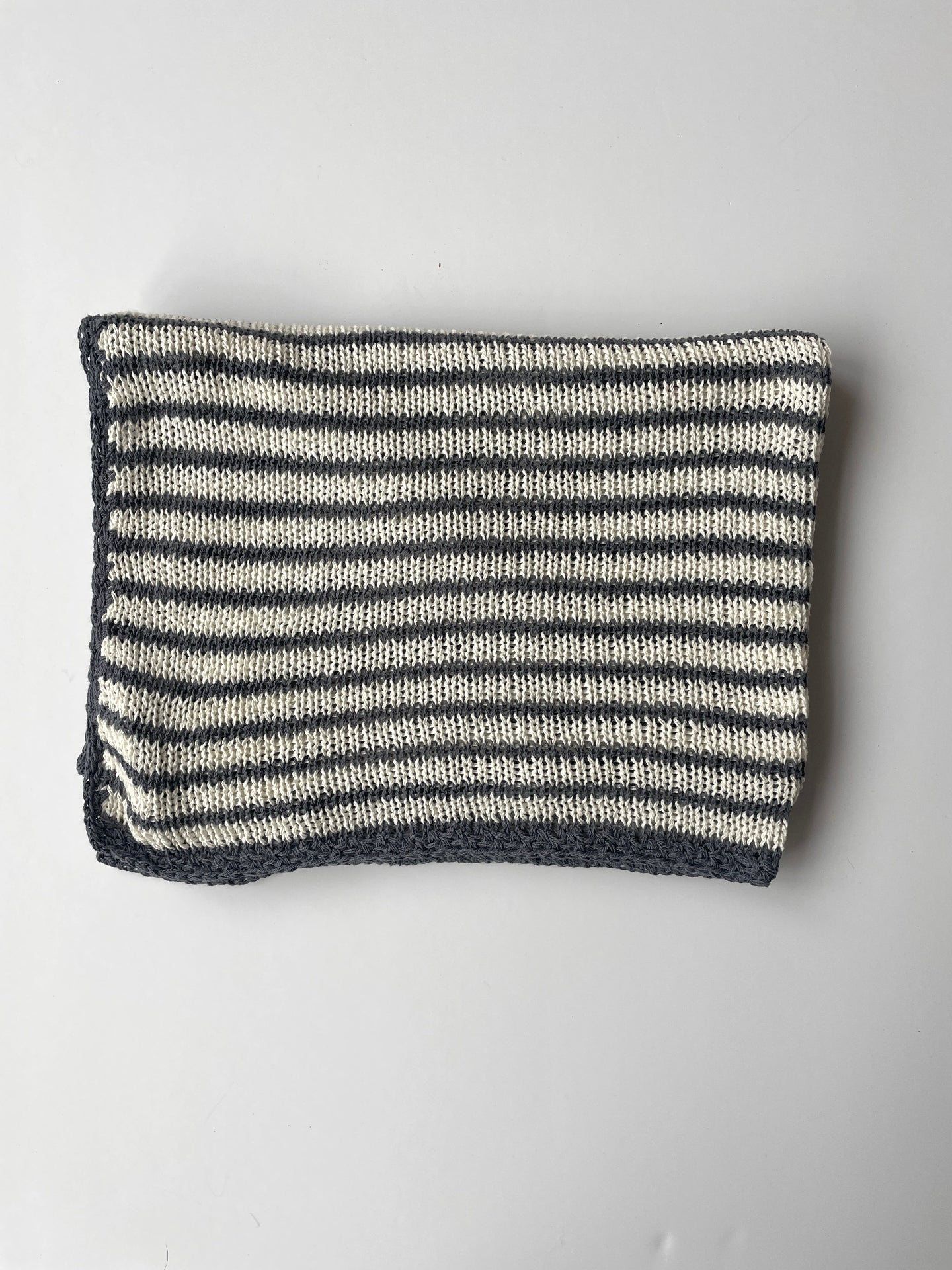 blue and cream striped organic cotton baby blanket,
