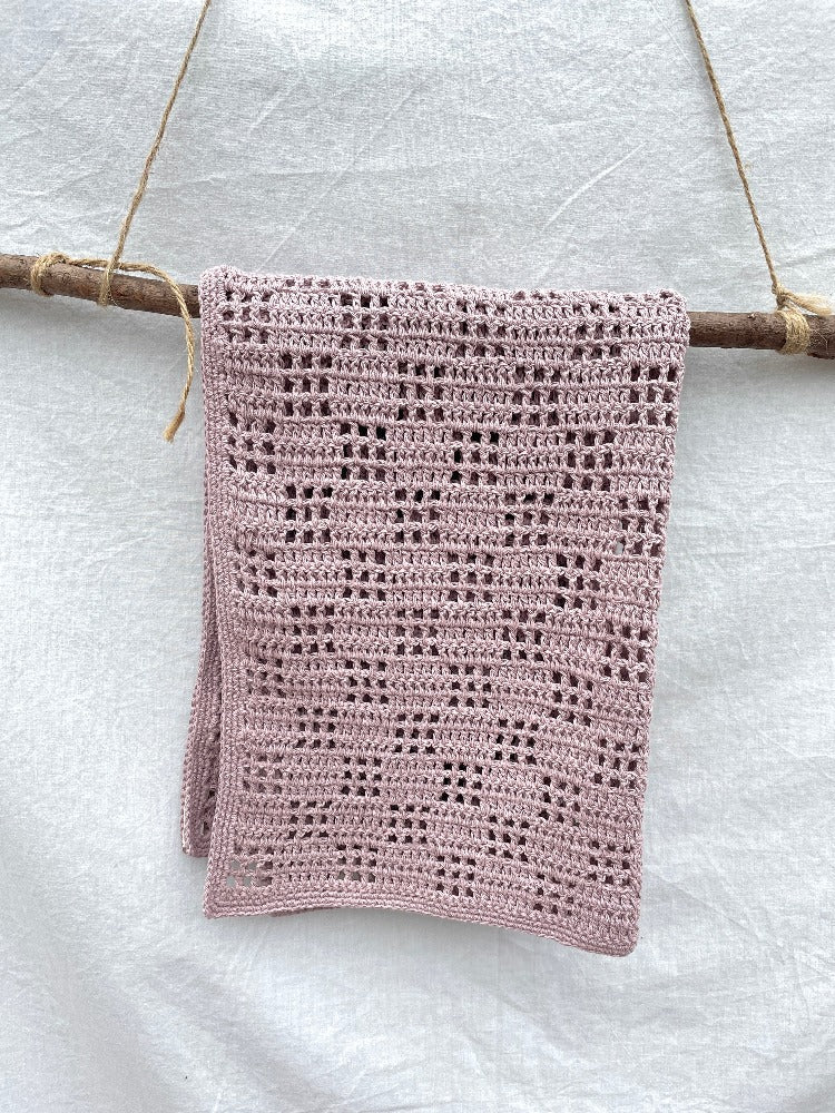 pink crochet baby blanket in organic cotton